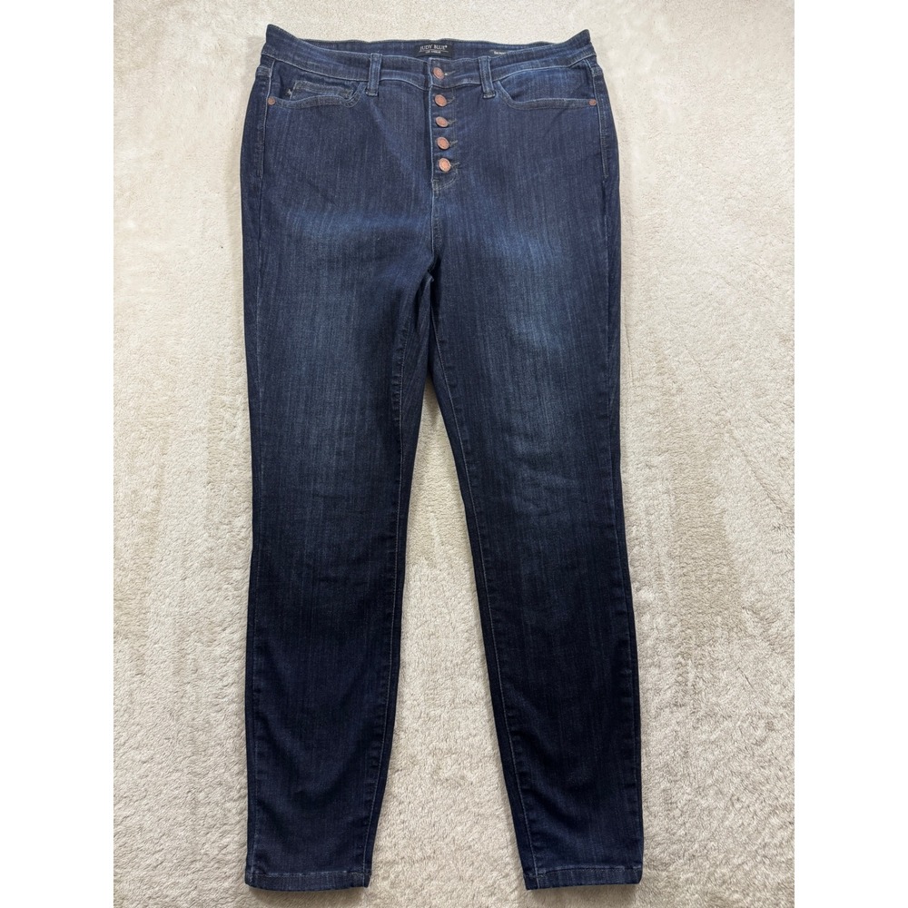 Judy Blue Womens Skinny Fit High Rise Exposed Button Blue Jean 15/32 Meas: 34x28